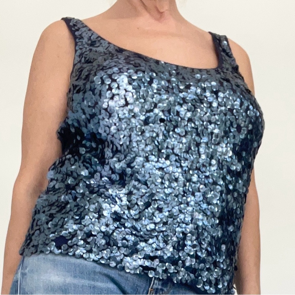 Sequin Sleeveless Top - Navy Blue 100% cotton